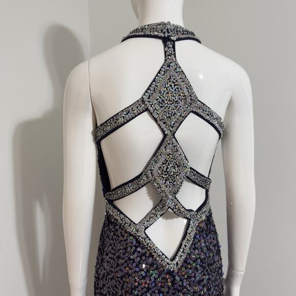 Precious Formals Blue Sequin Maxi Dress Women’s Size 2 Elegant Luxury Night - Picture 8 of 15